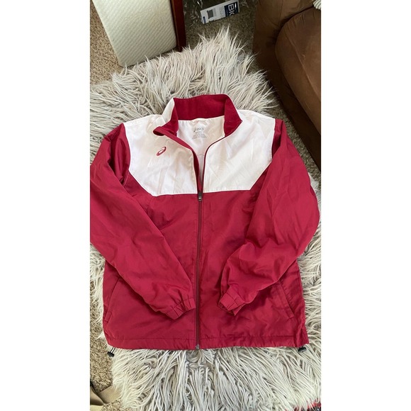 Lightweight ASICS jacket Mens Medium Dark Red/White - Picture 1 of 3